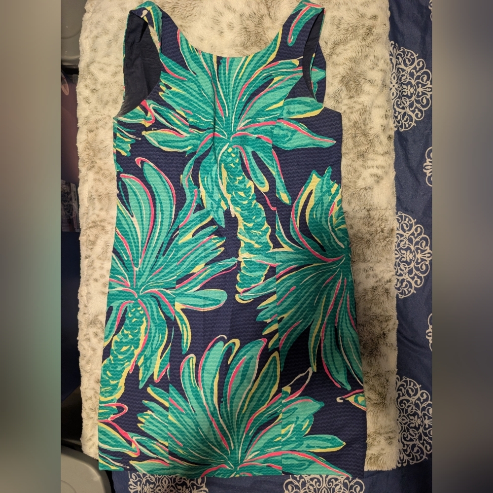 Lilly Pulitzer Navy Dress with Teal & Aqua Leaf Print